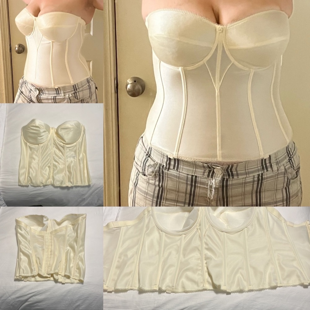 Dominique Corset Longline Bra In Satin Champagne Color Gem